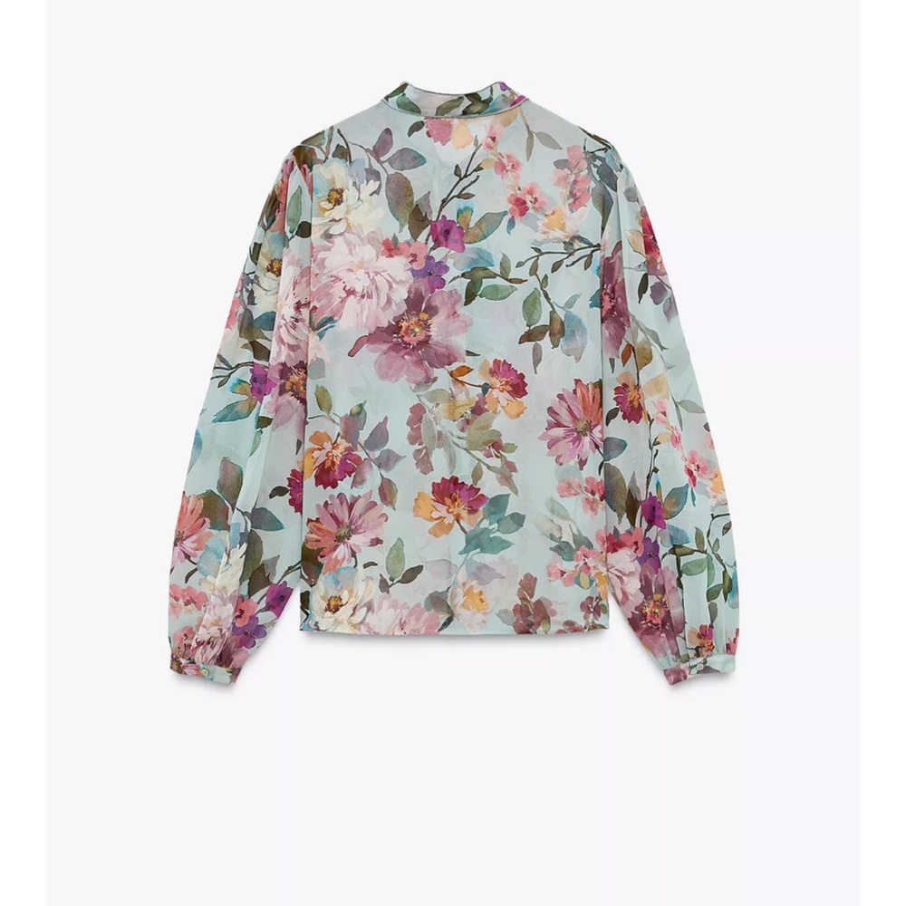NWT Zara Floral Tie Blouse - Picture 3 of 5